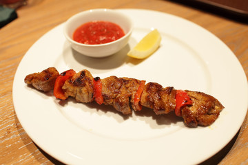Pork kebab on a plate
