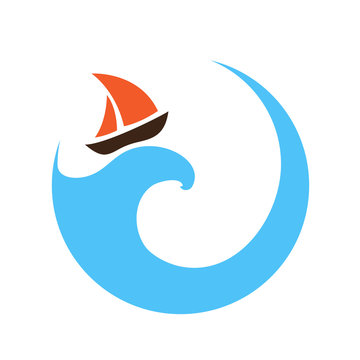 Sailing boat on the water, logo
