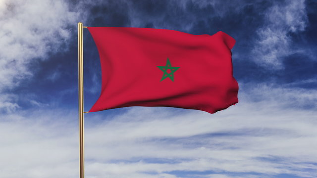 Morocco flag waving in the wind. Green screen, alpha matte