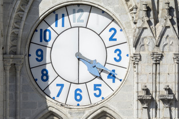 Fototapeta na wymiar Clock of Basilica del Voto Nacional church, Quito, Ecuador