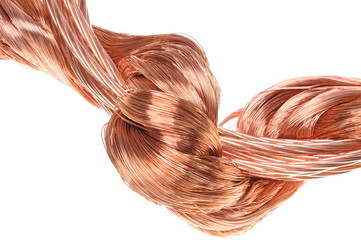 Copper wires isolated on white background