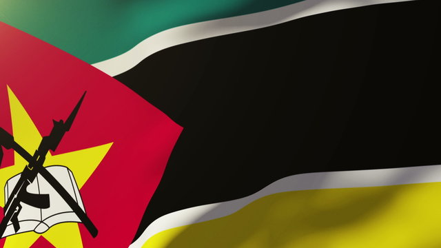 Mozambique flag waving in the wind. Looping sun rises style