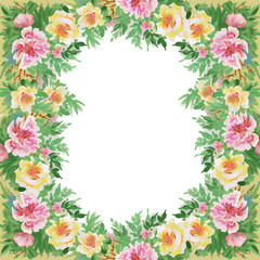 Floral colorful spring flowers frame on white background