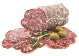 sliced salami isolated on a white background