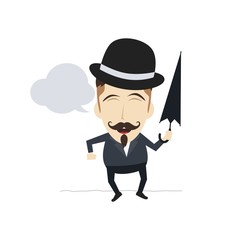 fun guy with umbrella and bowl hat