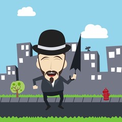 fun guy with umbrella and bowl hat