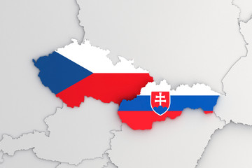 Slovak republic and Czech republic 3D map FLAG version - obrazy, fototapety, plakaty