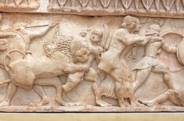 Ancient Greek sculpture representing battle, Greece