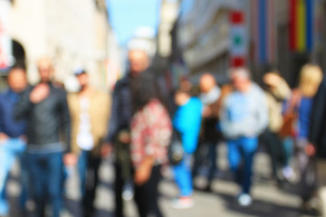 Crowd in spring city street