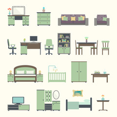 Furniture interior flat icons