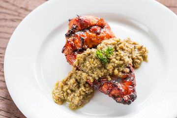 Grilled chicken steak with olive tapenade