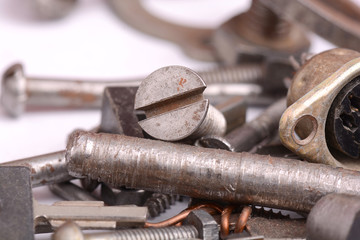 Different screws and other parts, close up