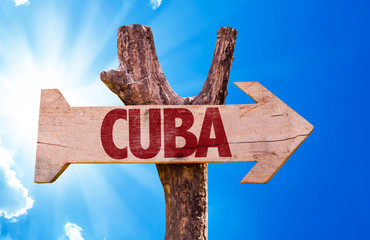 Cuba wooden sign with sky background