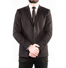 Hipster man in a classic suit isolated on white background