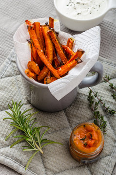 Healthy vegetable chips - french fries beet, celery and carrots