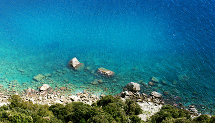 seascape  from cliff with blue  sea to Punta Manara, liguria