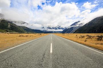 Road to Mount Cook under clouds