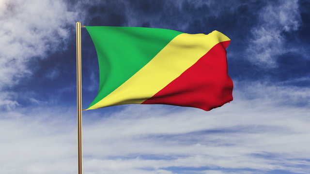 Republic of the Congo flag waving in the wind. Green screen