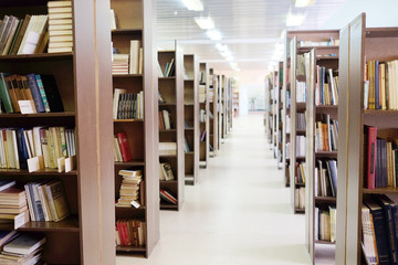library setting with books and reading material
