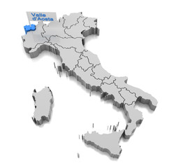 Map of Valle d'Aosta (Aosta Valley) region