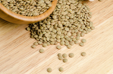 lentils, on wood, background, close up
