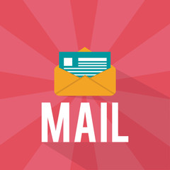 mail, enveloped over white word