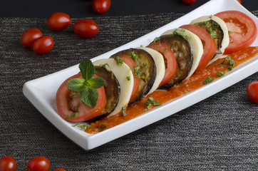 Grilled aubergine,tomato and mozzarella