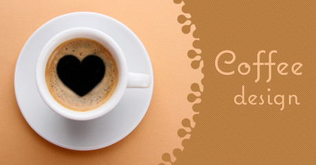 Cup of fresh coffee with heart sign
