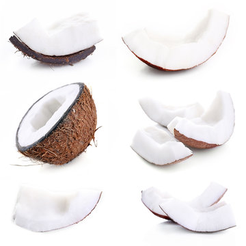 Coconut collage, isolated on white