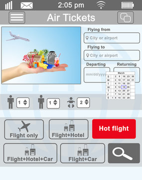 Screen interface. Booking air tickets