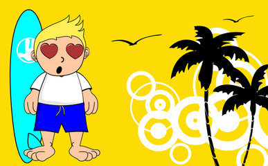 inlove surfer kid cartoon tropical background