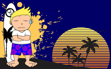 surfer kid cartoon expression background0