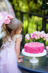 Little girl celebrate Happy Birthday Party outdoor