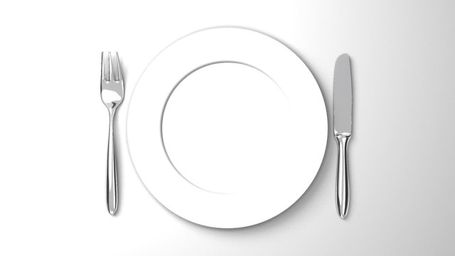 Top View Of Cutlery And Dish On White Background
