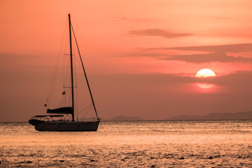 The sailboats were anchored for the evening to watch the sunset