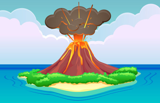 Blowing volcano island vector
