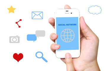 Smart phone and social media icons background
