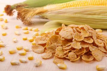 Pile of cornflakes with corn maize and grain