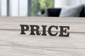 木製アルファベットのPRICEオブジェとインテリア