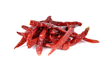 dried red hot chili peppers on white background