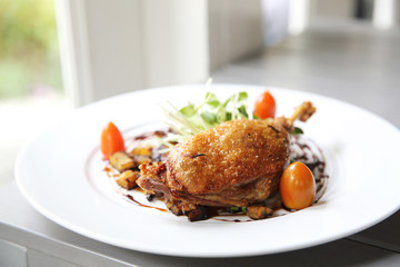 Duck confit , Roasted duck with blueberry sauce