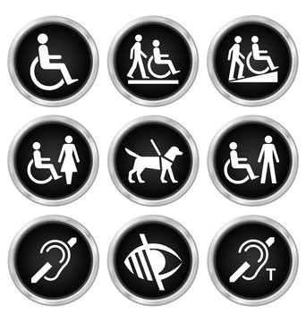 Black disability related icon set