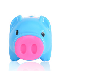 Blue piggy bank isolated on white background, clipping path incl