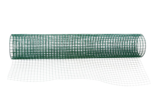 A roll of metal net coated with green PVC, isolate on white