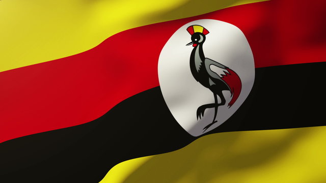 Uganda flag waving in the wind. Looping sun rises style