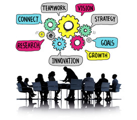 Teamwork Connect Strategy Vision Together Gear Concept