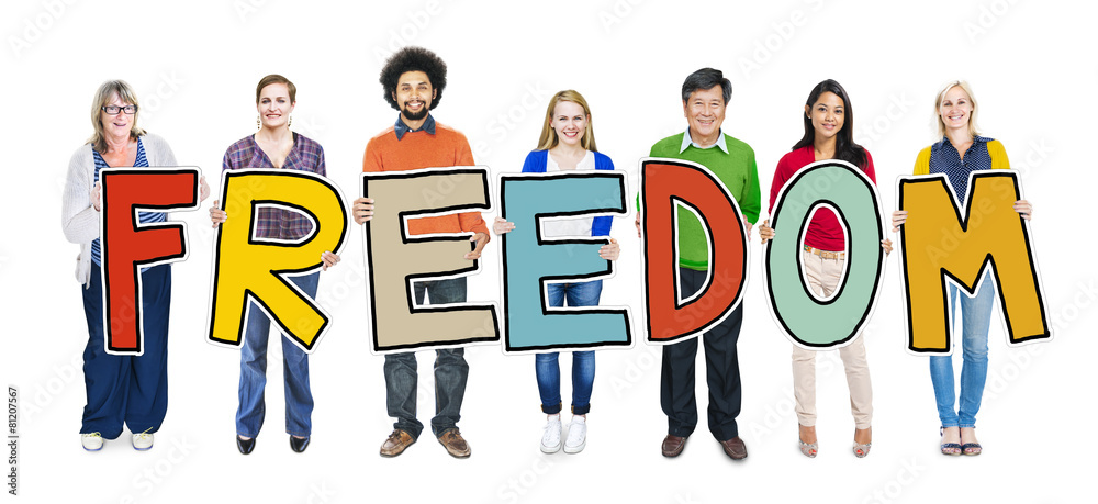 Wall mural Multi-Ethnic Group of People Holding Freedom Concept - Wall murals