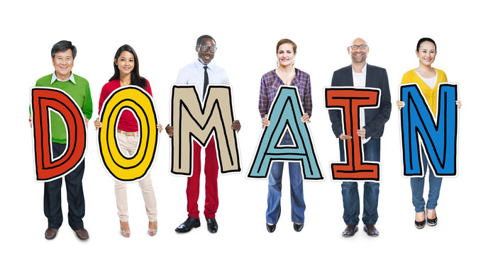DIverse People Holding Text Domain Concept