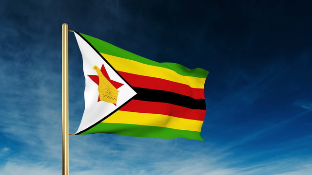 Zimbabwe flag slider style. Waving in the wind with cloud