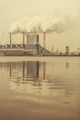 Obraz na płótnie Canvas Smoke from chimney of power plant or station. Industry